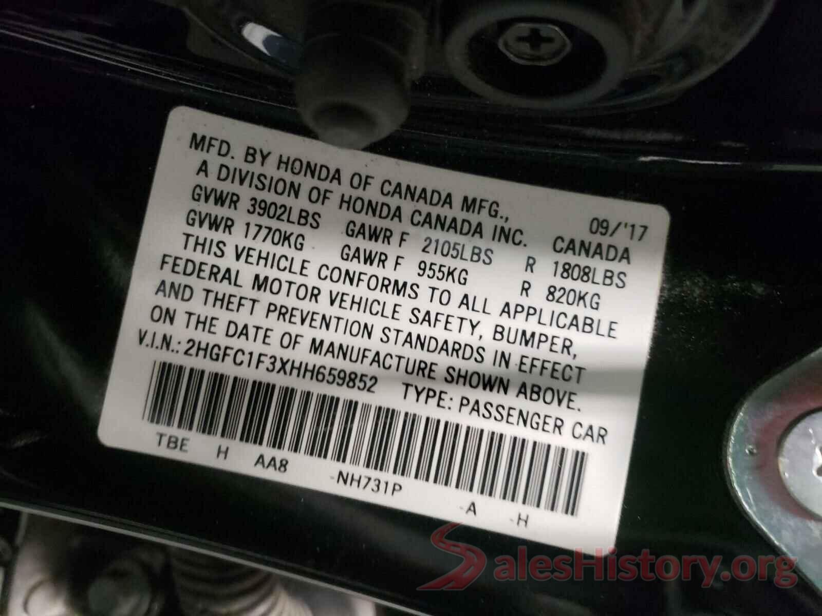 2HGFC1F3XHH659852 2017 HONDA CIVIC