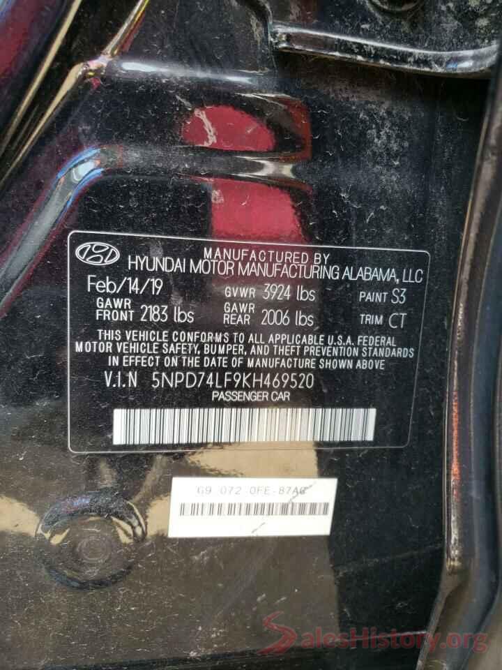 5NPD74LF9KH469520 2019 HYUNDAI ELANTRA