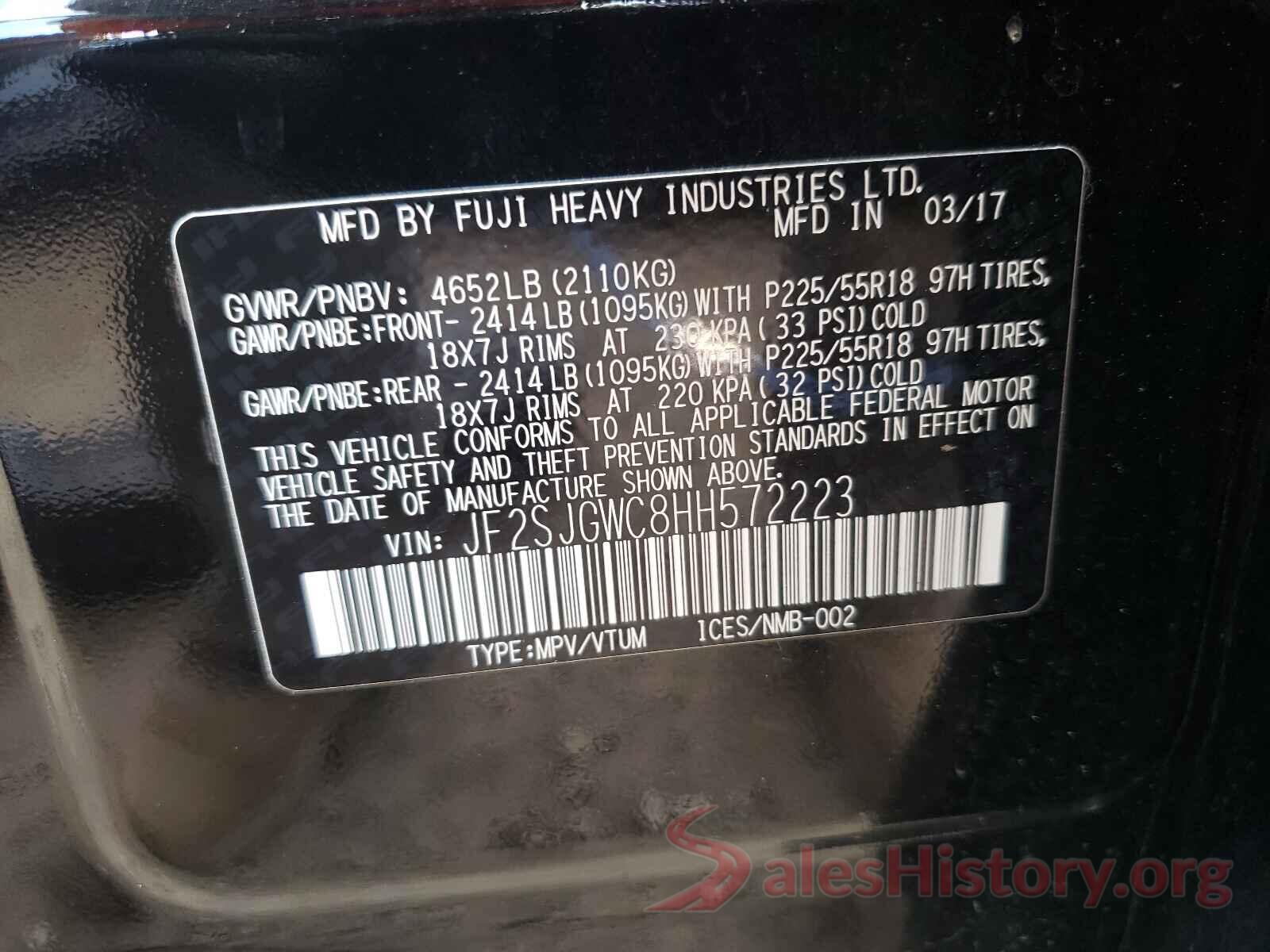 JF2SJGWC8HH572223 2017 SUBARU FORESTER