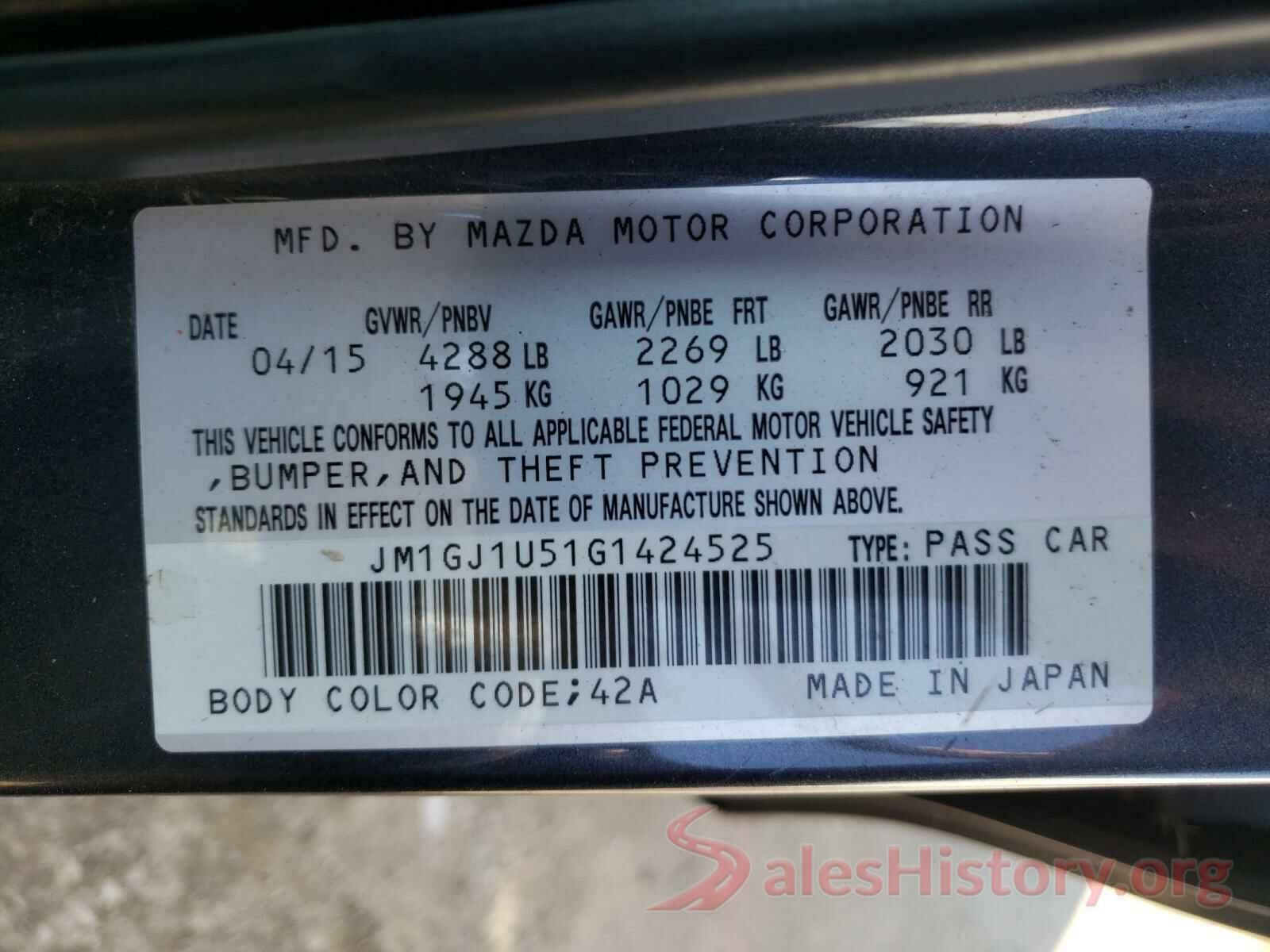 JM1GJ1U51G1424525 2016 MAZDA 6