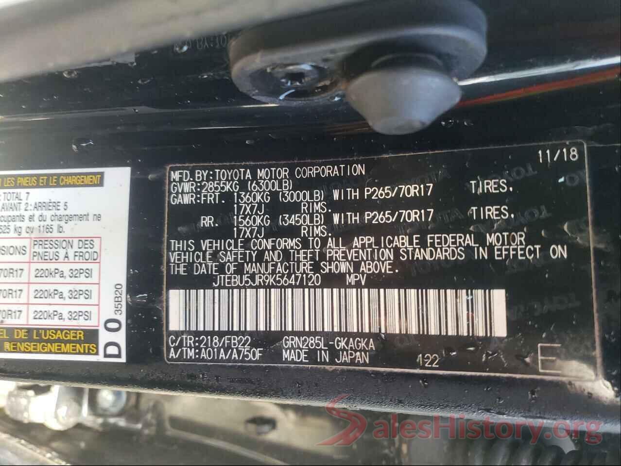 JTEBU5JR9K5647120 2019 TOYOTA 4RUNNER