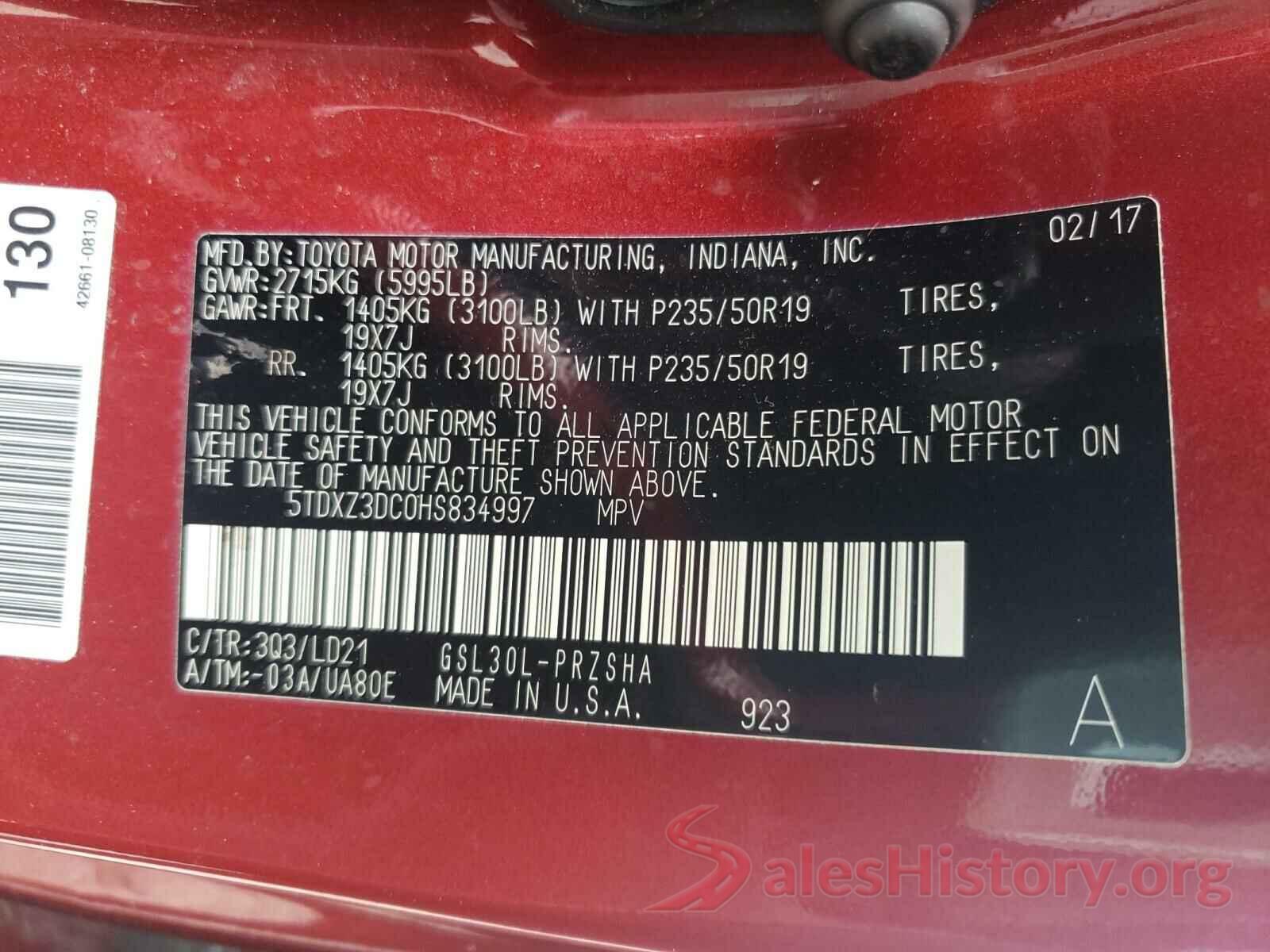 5TDXZ3DC0HS834997 2017 TOYOTA SIENNA