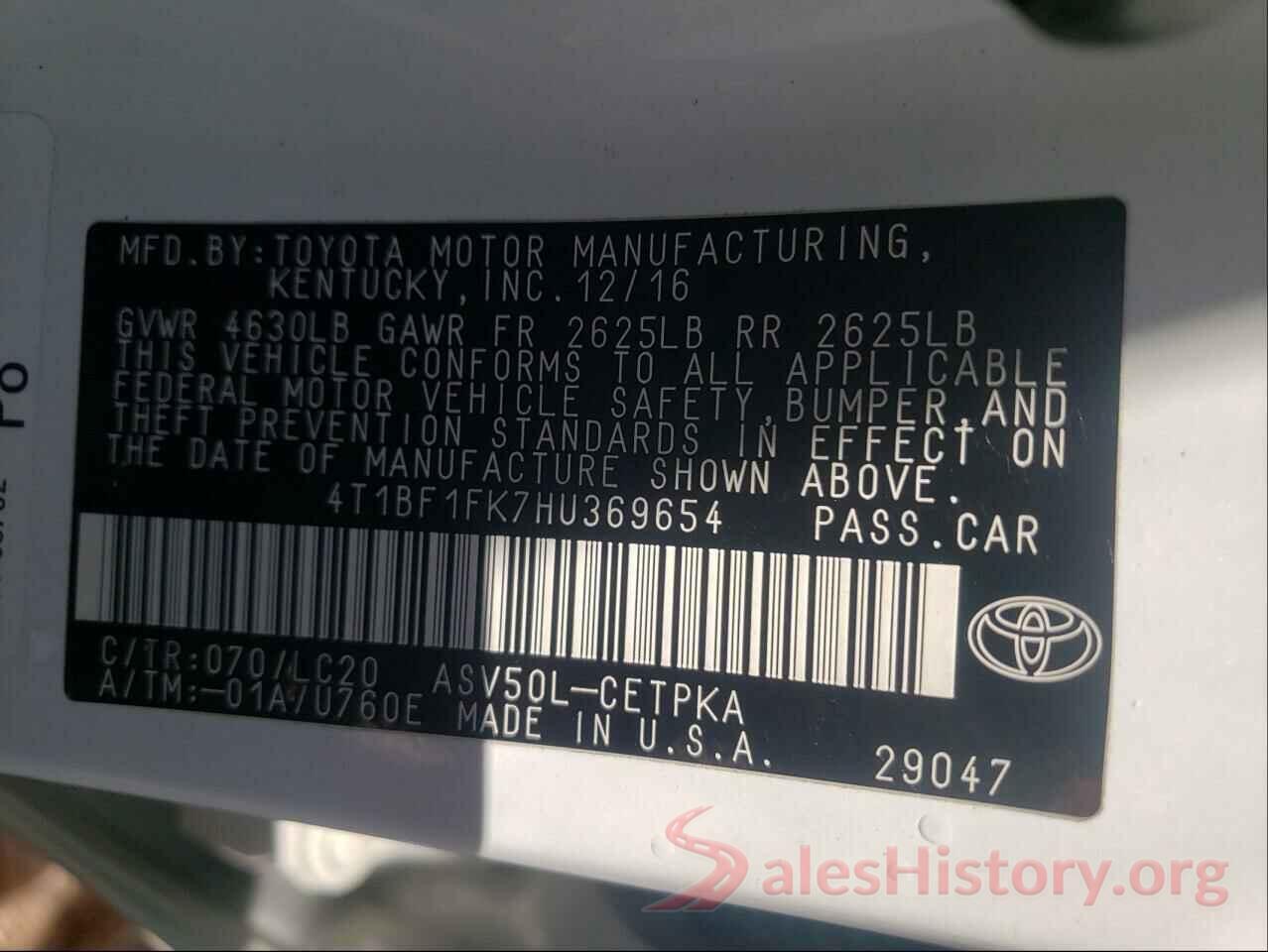 4T1BF1FK7HU369654 2017 TOYOTA CAMRY