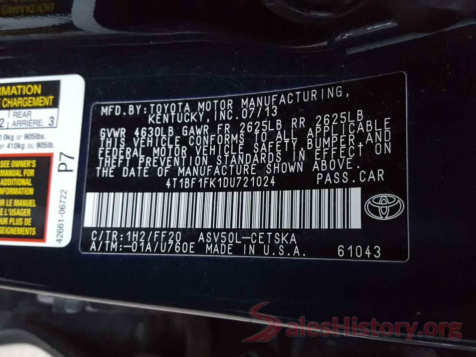 4T1BF1FK1DU721024 2013 TOYOTA CAMRY