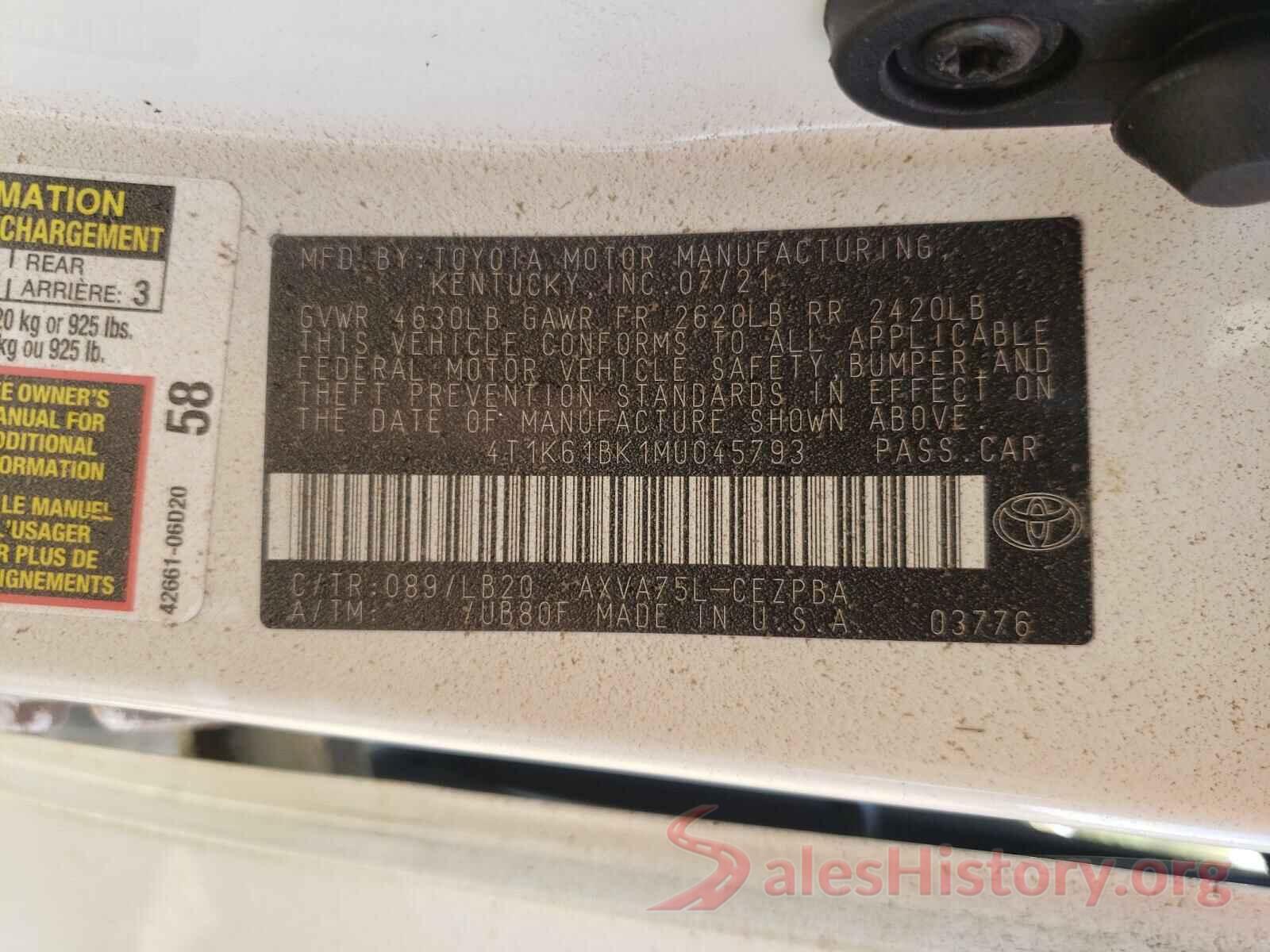 4T1K61BK1MU045793 2021 TOYOTA CAMRY