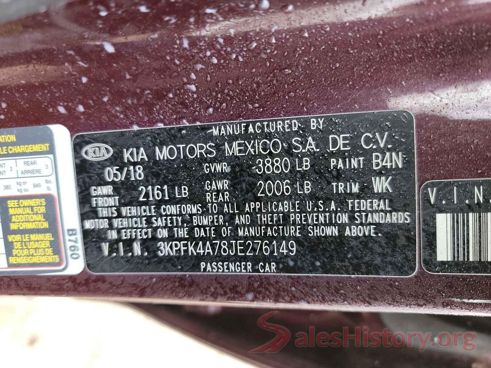 3KPFK4A78JE276149 2018 KIA FORTE