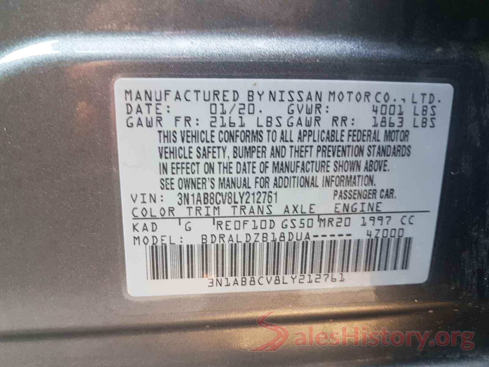 3N1AB8CV8LY212761 2020 NISSAN SENTRA