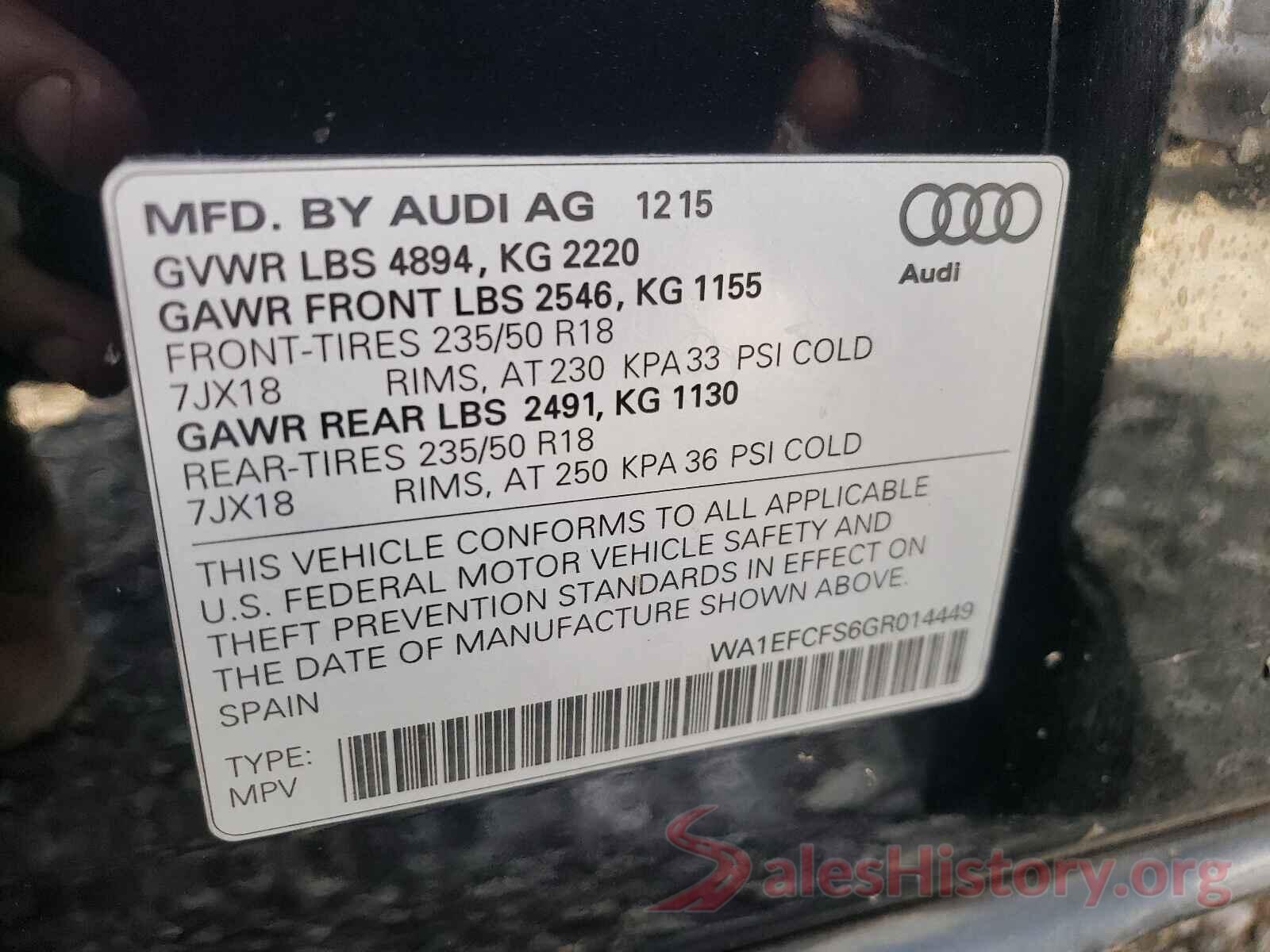 WA1EFCFS6GR014449 2016 AUDI Q3