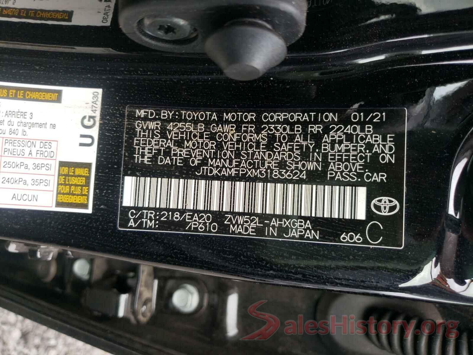 JTDKAMFPXM3183624 2021 TOYOTA PRIUS