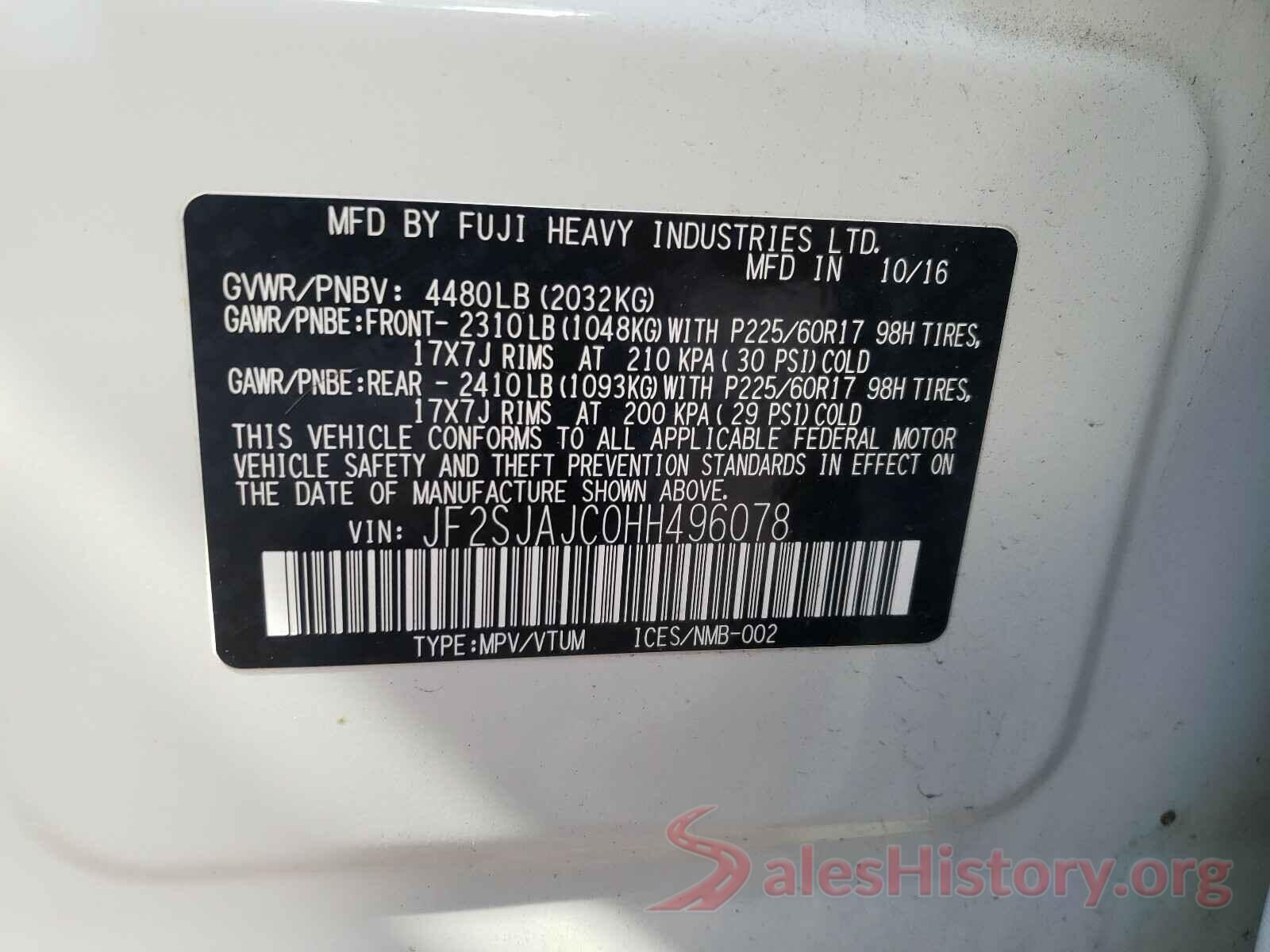 JF2SJAJC0HH496078 2017 SUBARU FORESTER