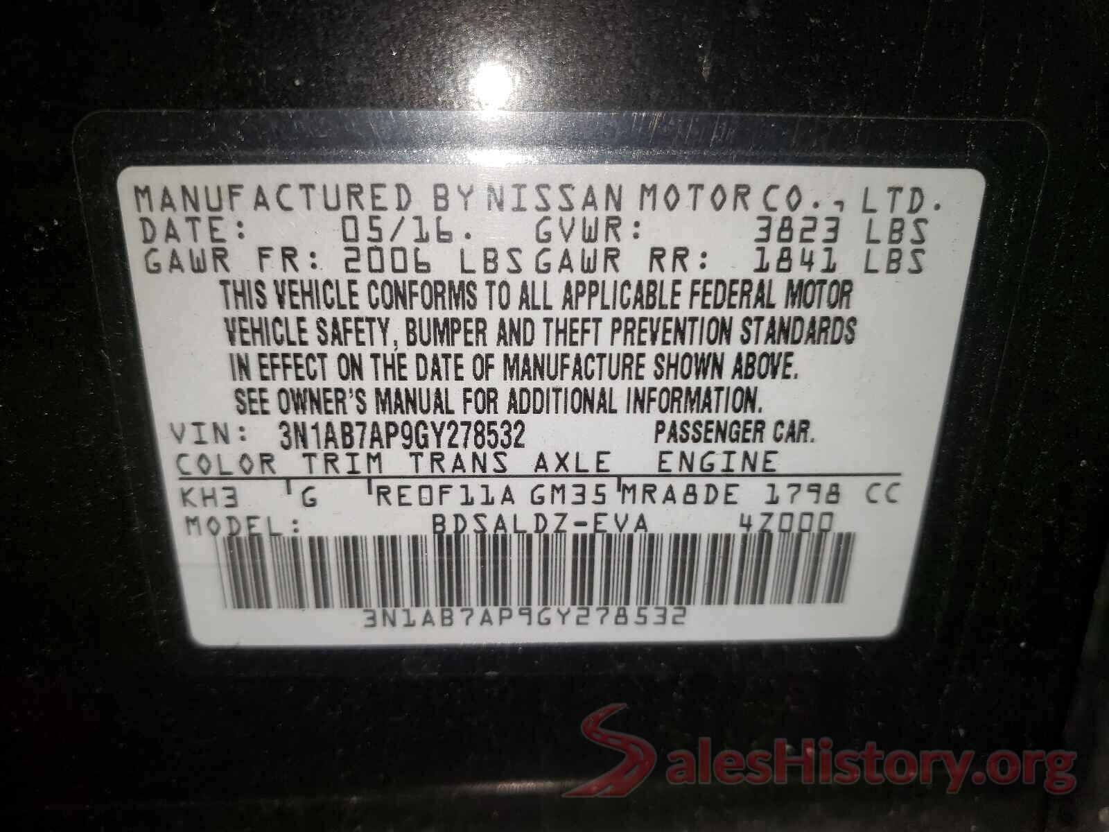 3N1AB7AP9GY278532 2016 NISSAN SENTRA