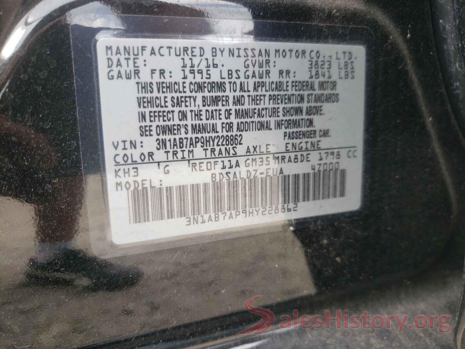 3N1AB7AP9HY228862 2017 NISSAN SENTRA