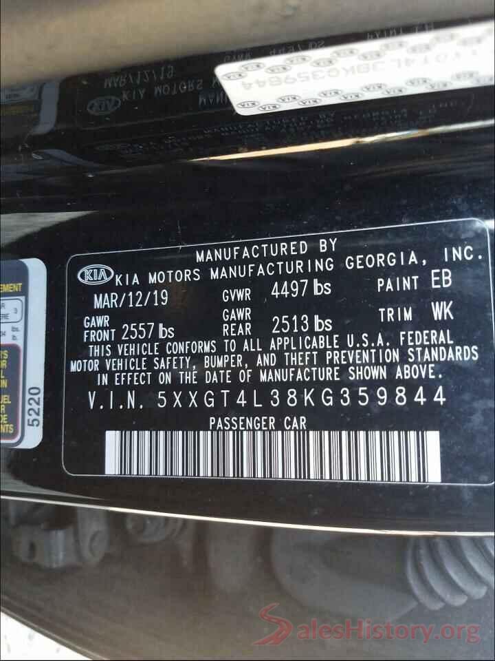 5XXGT4L38KG359844 2019 KIA OPTIMA