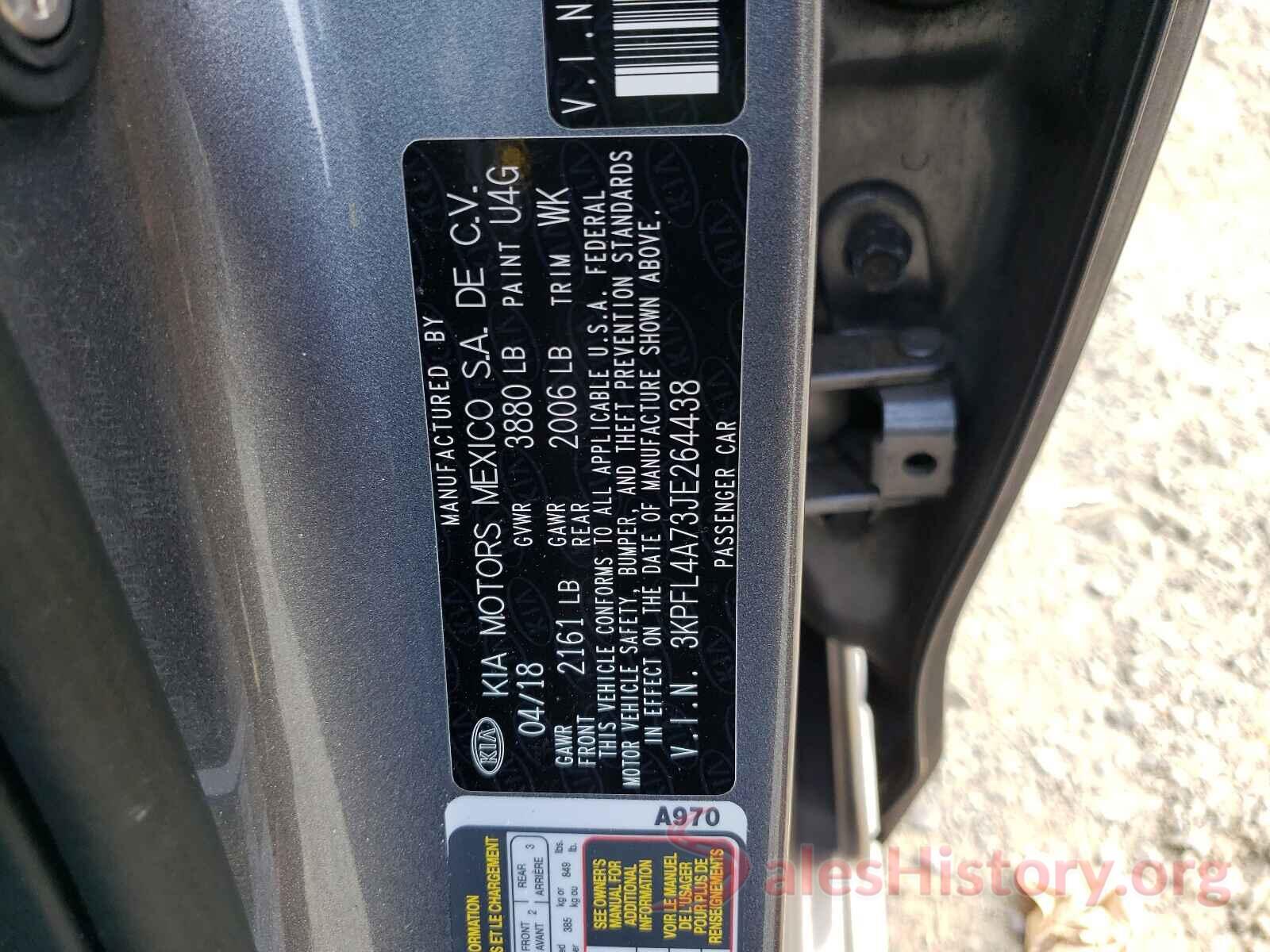 3KPFL4A73JE264438 2018 KIA FORTE