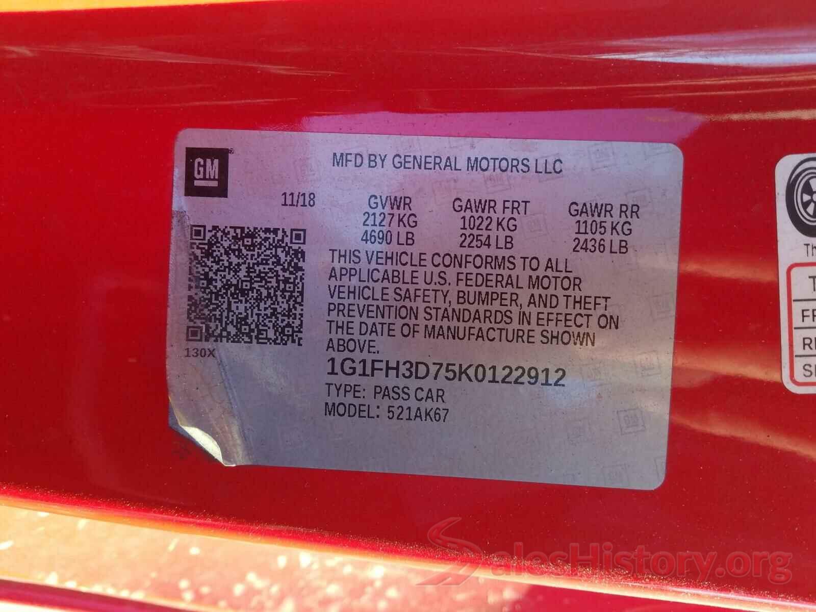 1G1FH3D75K0122912 2019 CHEVROLET CAMARO