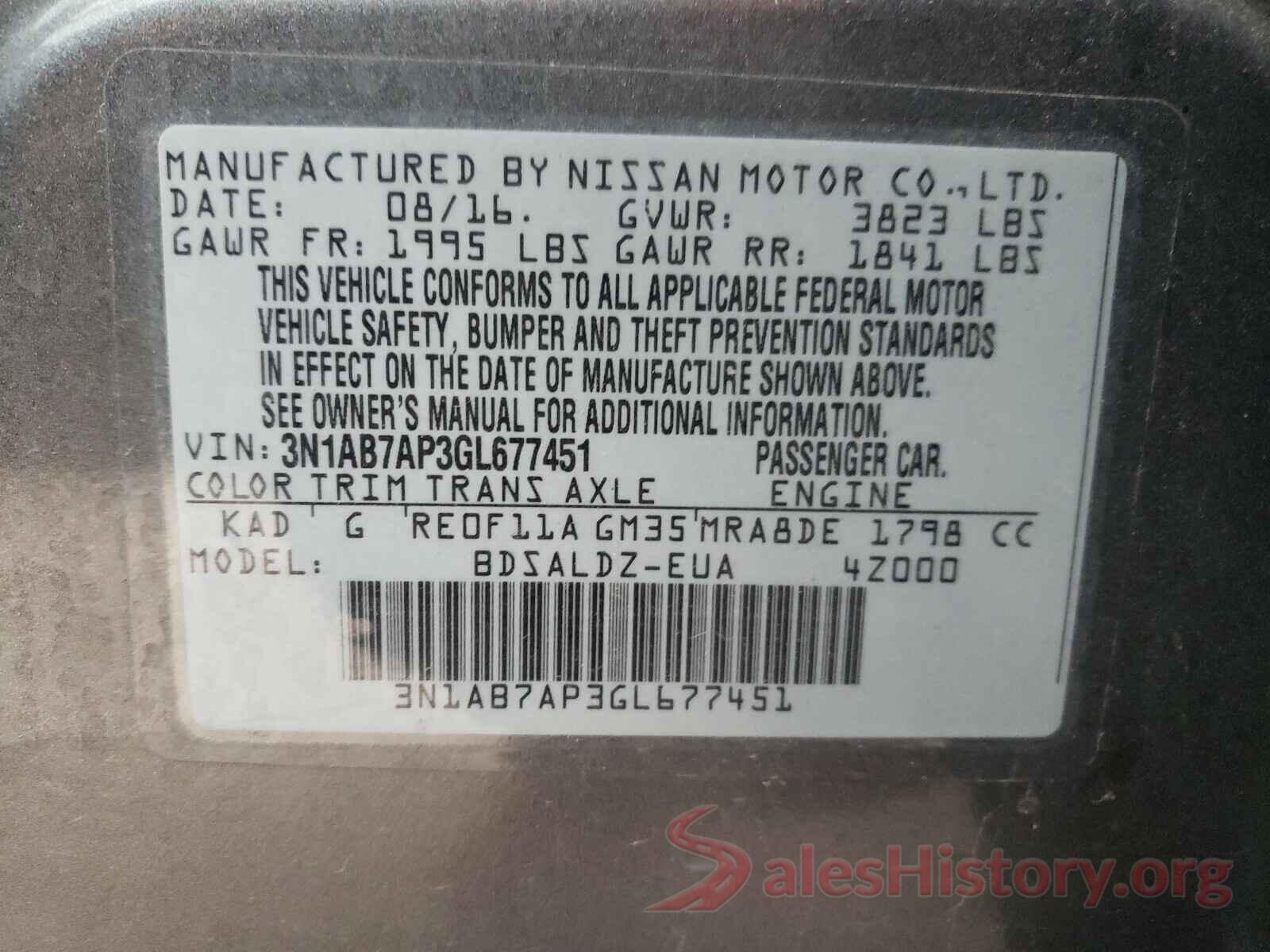 3N1AB7AP3GL677451 2016 NISSAN SENTRA