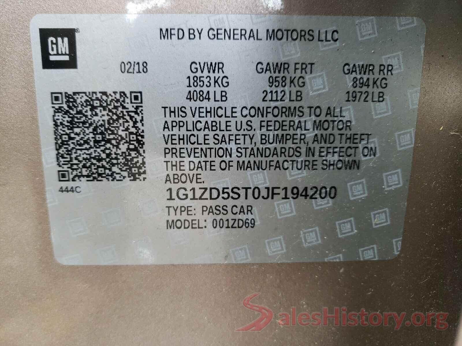 1G1ZD5ST0JF194200 2018 CHEVROLET MALIBU