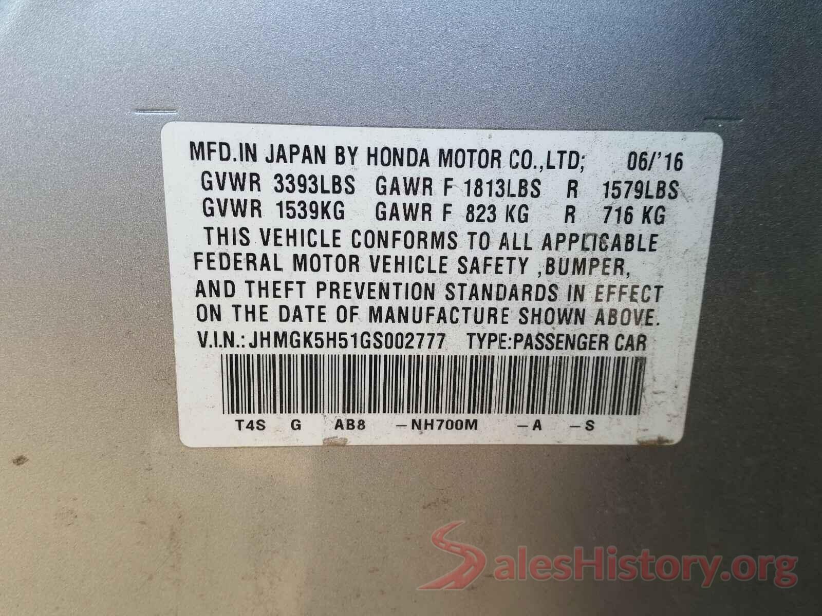 JHMGK5H51GS002777 2016 HONDA FIT