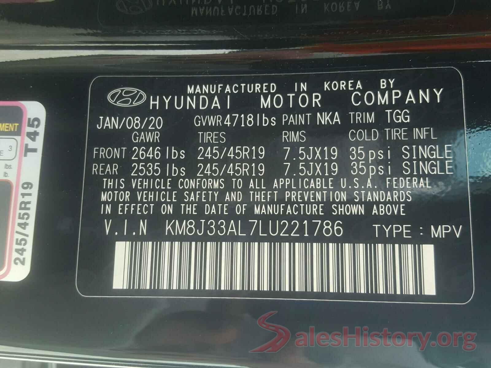 KM8J33AL7LU221786 2020 HYUNDAI TUCSON