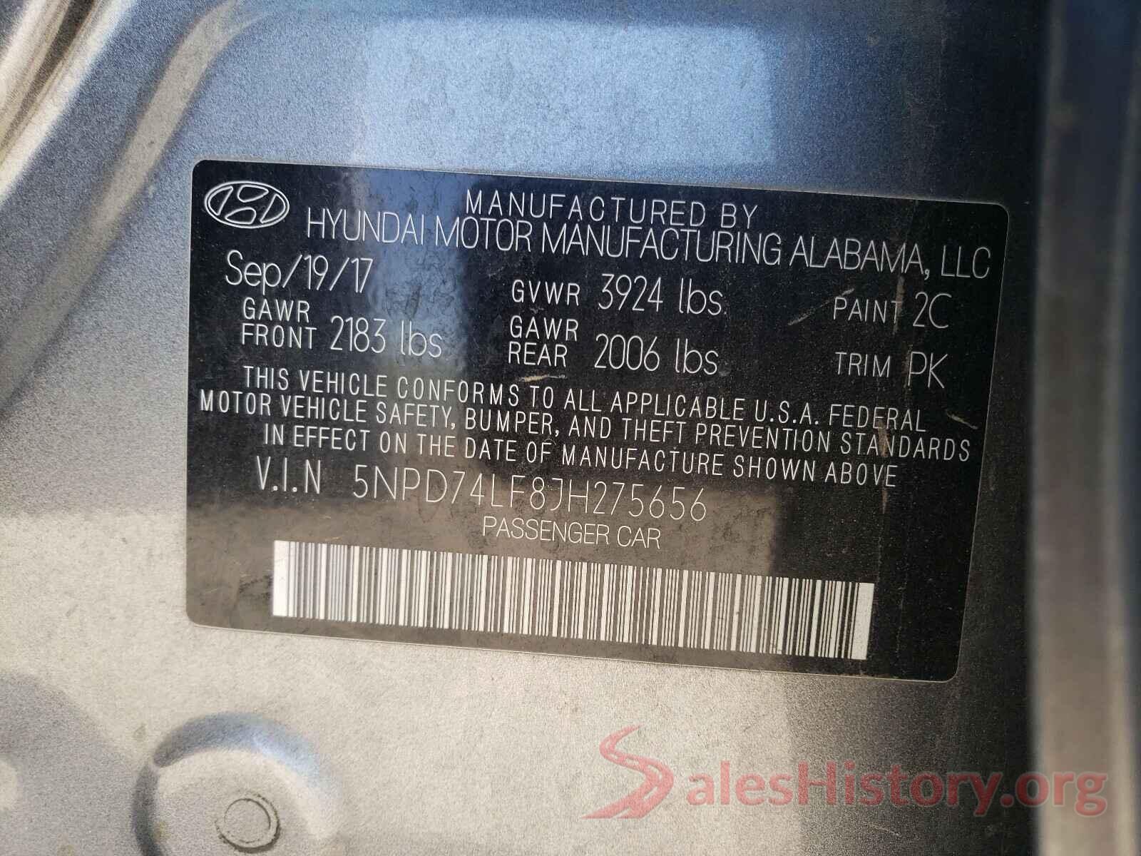 5NPD74LF8JH275656 2018 HYUNDAI ELANTRA