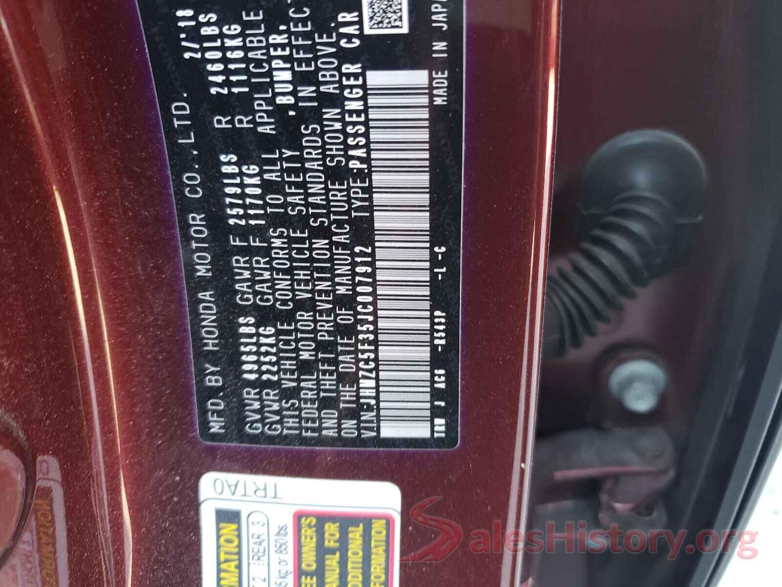 JHMZC5F35JC007912 2018 HONDA CLARITY