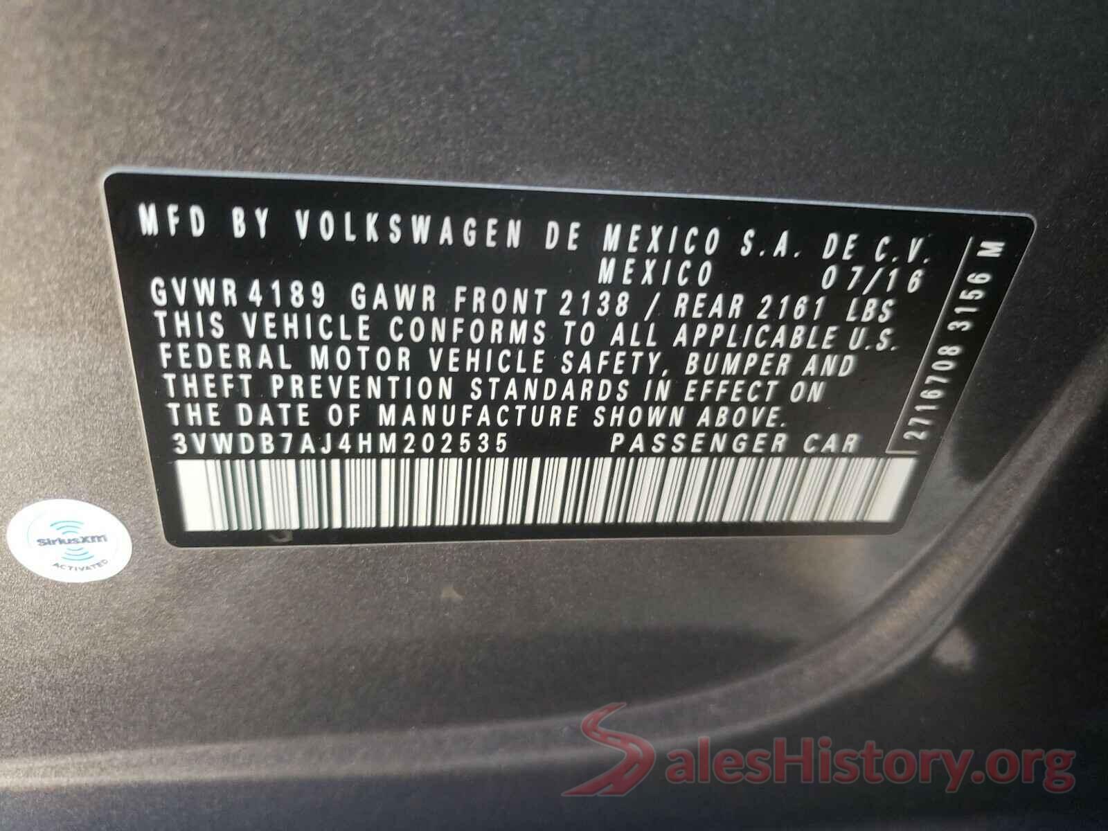 3VWDB7AJ4HM202535 2017 VOLKSWAGEN JETTA