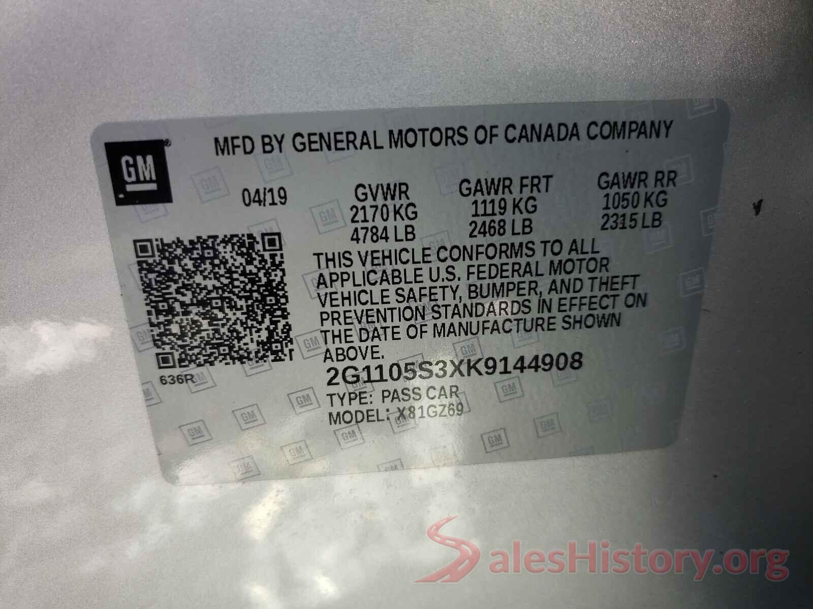 2G1105S3XK9144908 2019 CHEVROLET IMPALA