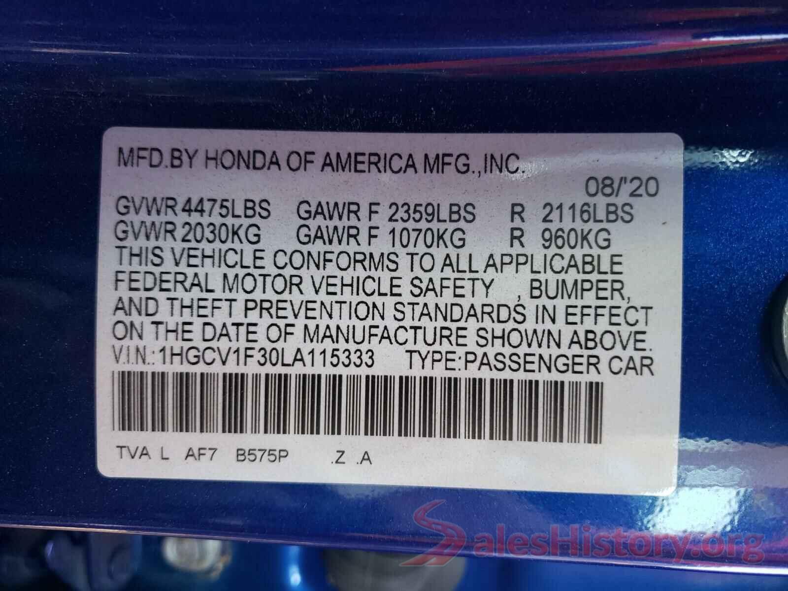 1HGCV1F30LA115333 2020 HONDA ACCORD