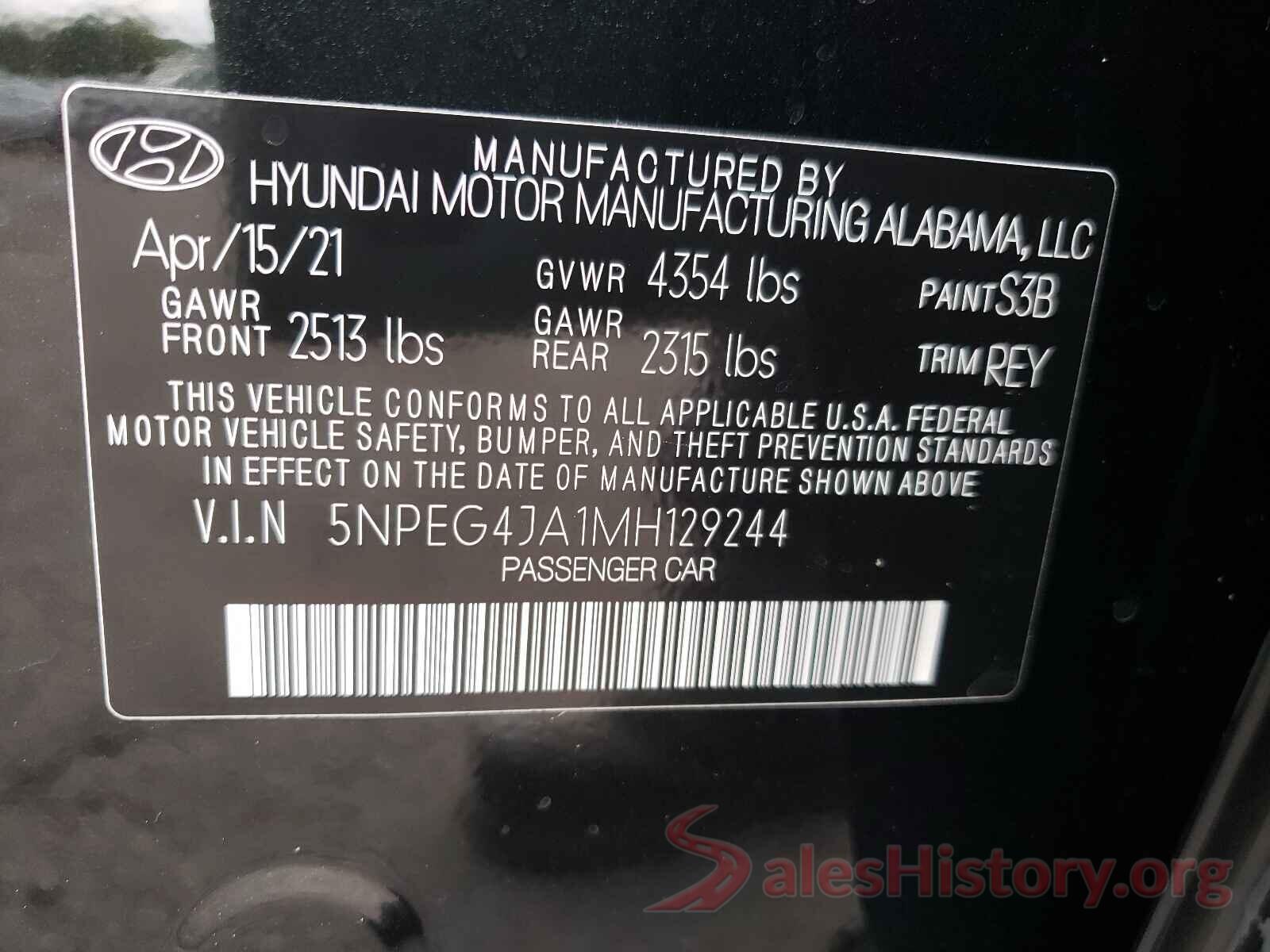 5NPEG4JA1MH129244 2021 HYUNDAI SONATA