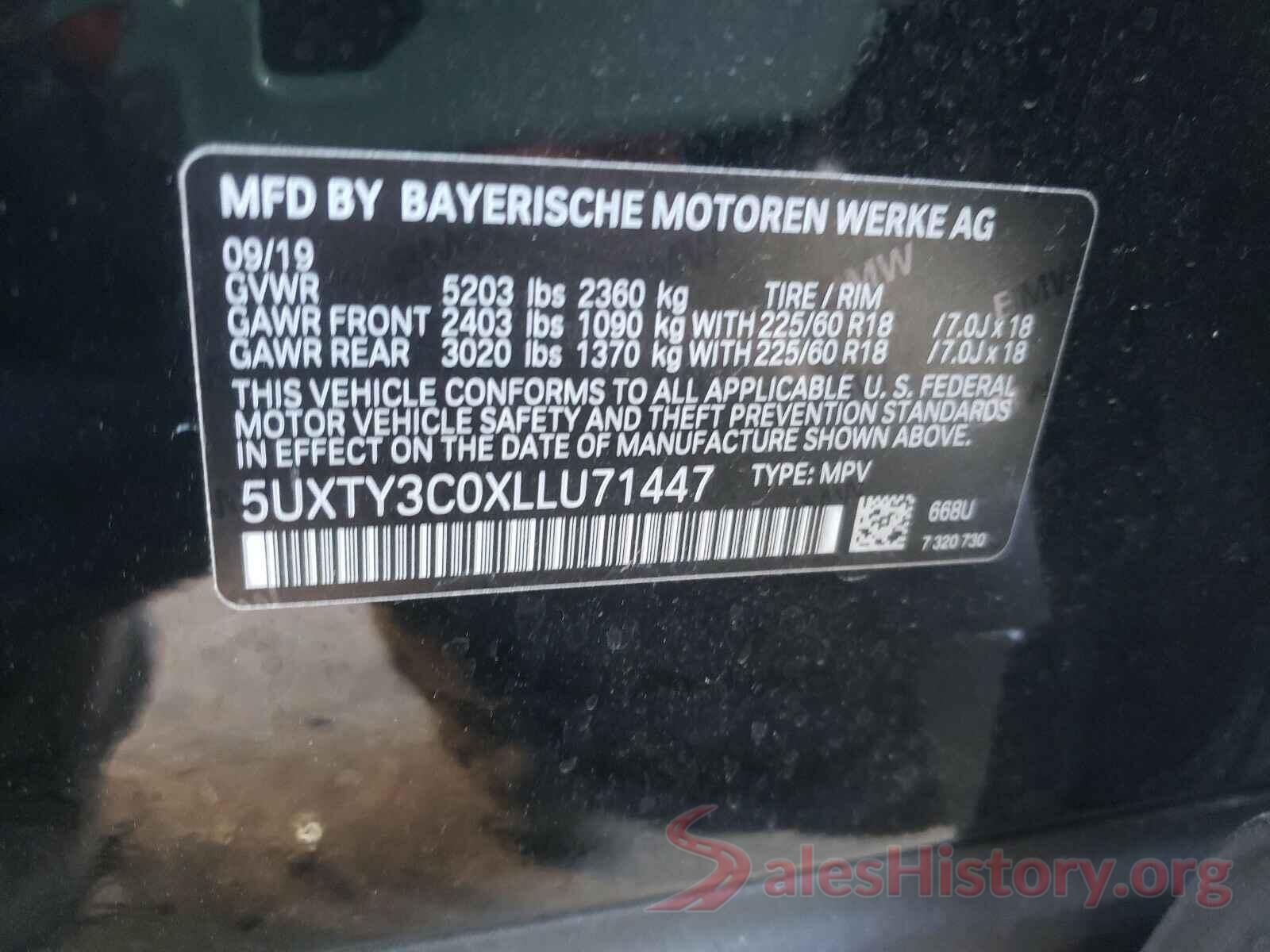 5UXTY3C0XLLU71447 2020 BMW X3