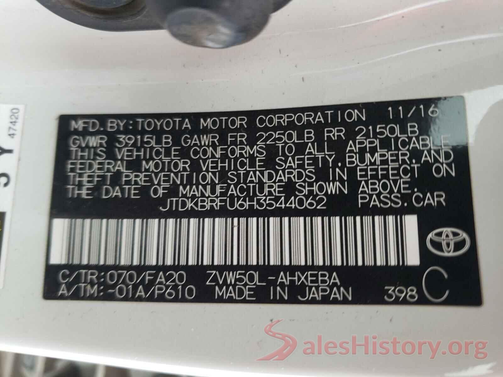 JTDKBRFU6H3544062 2017 TOYOTA PRIUS