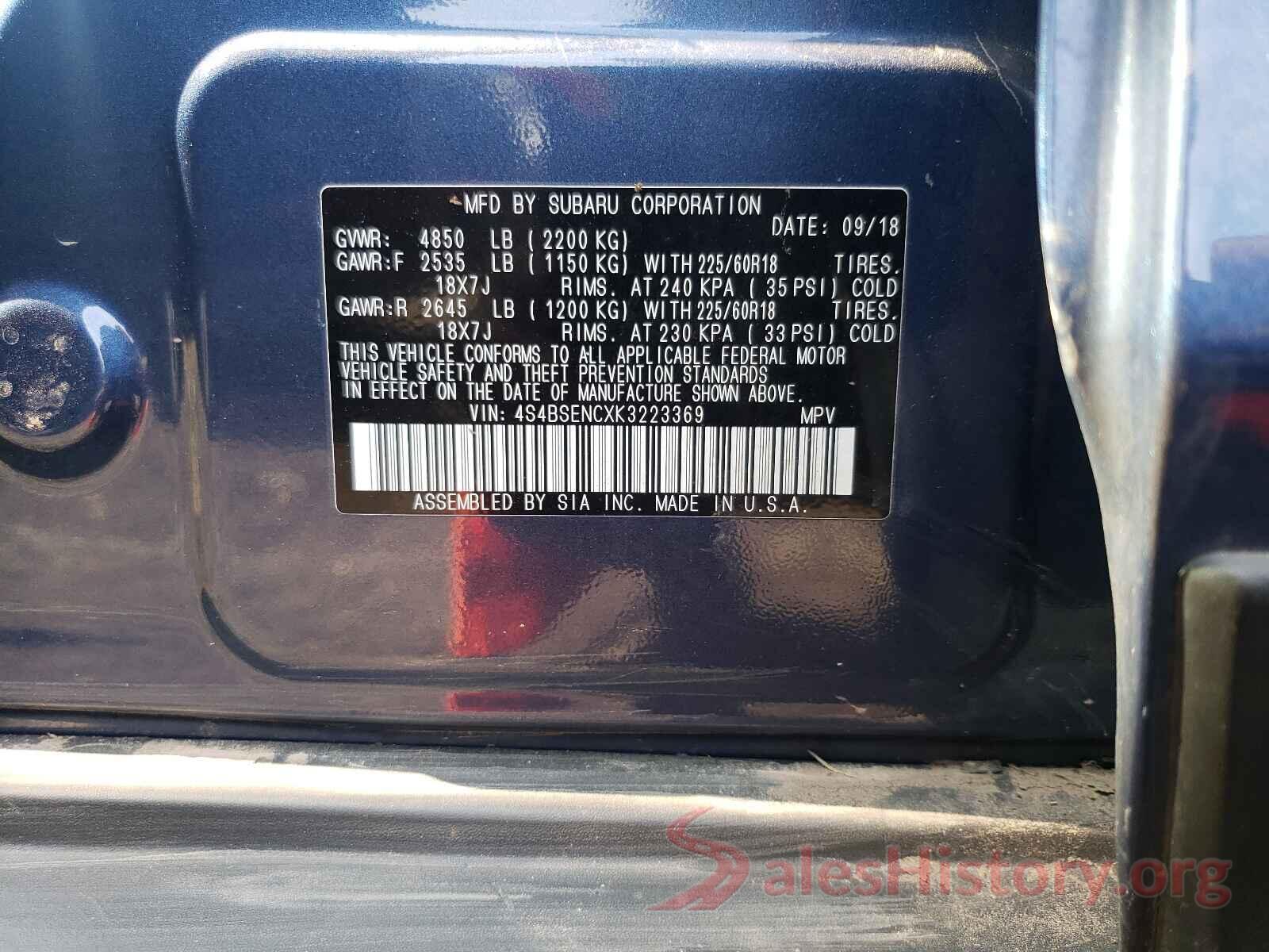 4S4BSENCXK3223369 2019 SUBARU OUTBACK