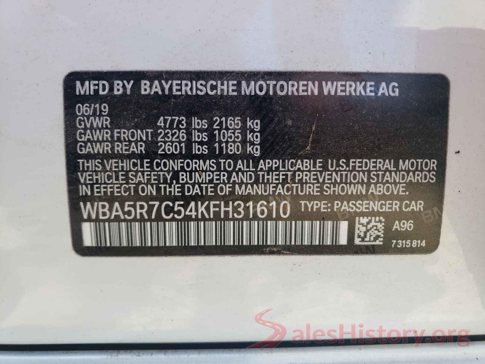 WBA5R7C54KFH31610 2019 BMW 3 SERIES