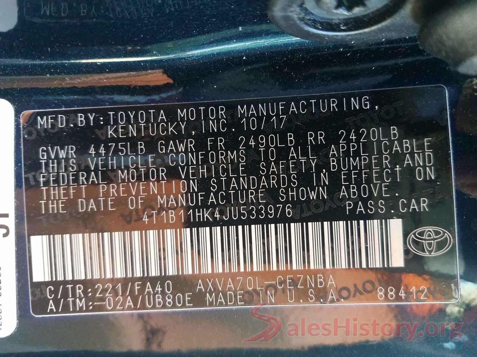 4T1B11HK4JU533976 2018 TOYOTA CAMRY