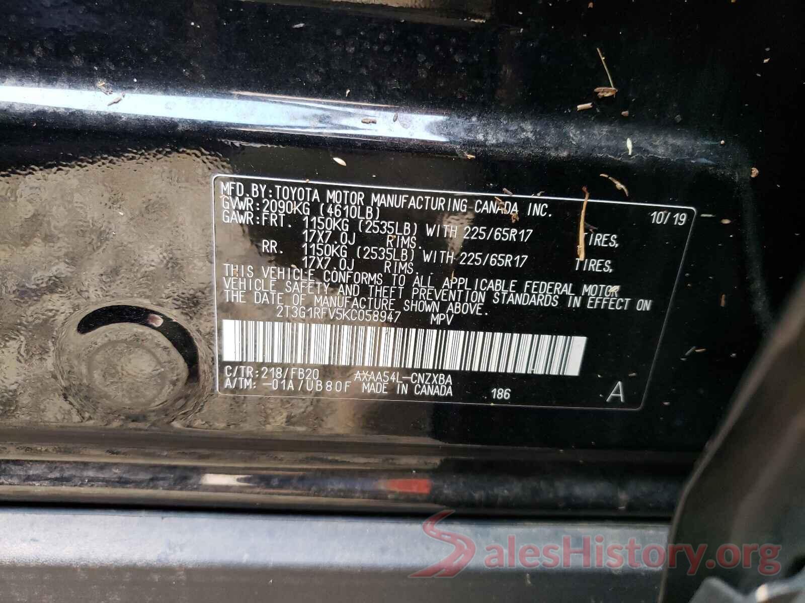 2T3G1RFV5KC058947 2019 TOYOTA RAV4