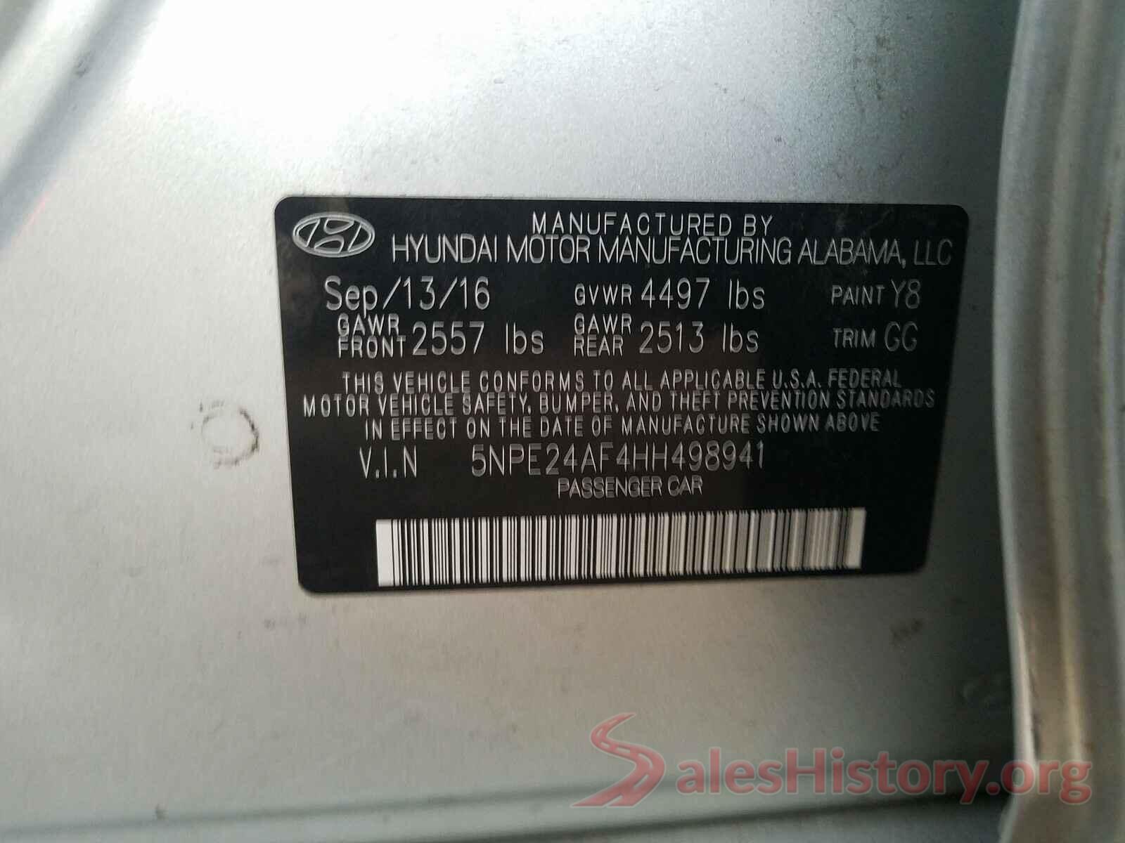 5NPE24AF4HH498941 2017 HYUNDAI SONATA