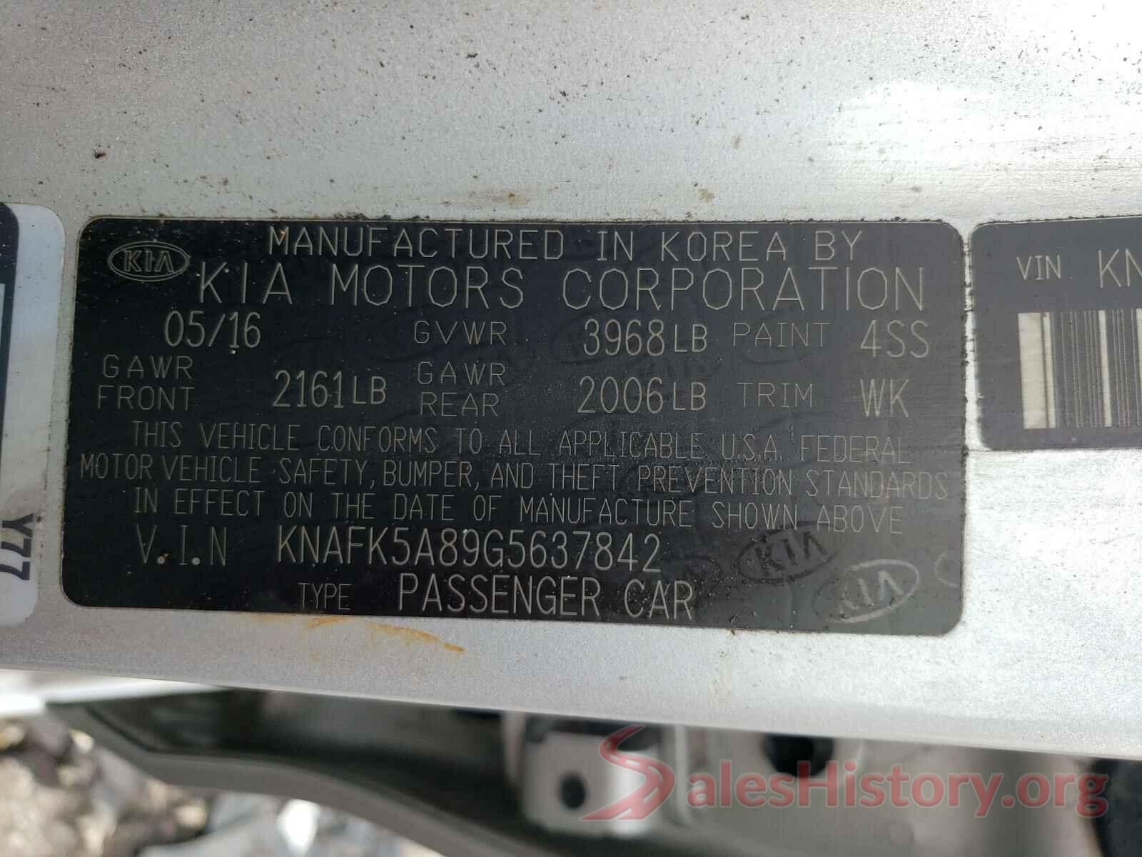 KNAFK5A89G5637842 2016 KIA FORTE