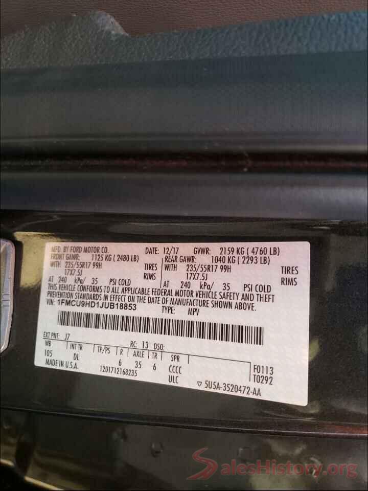 1FMCU9HD1JUB18853 2018 FORD ESCAPE