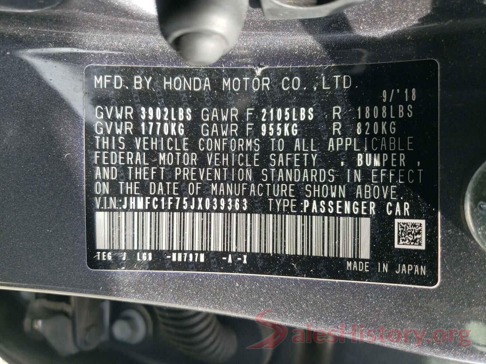 JHMFC1F75JX039363 2018 HONDA CIVIC