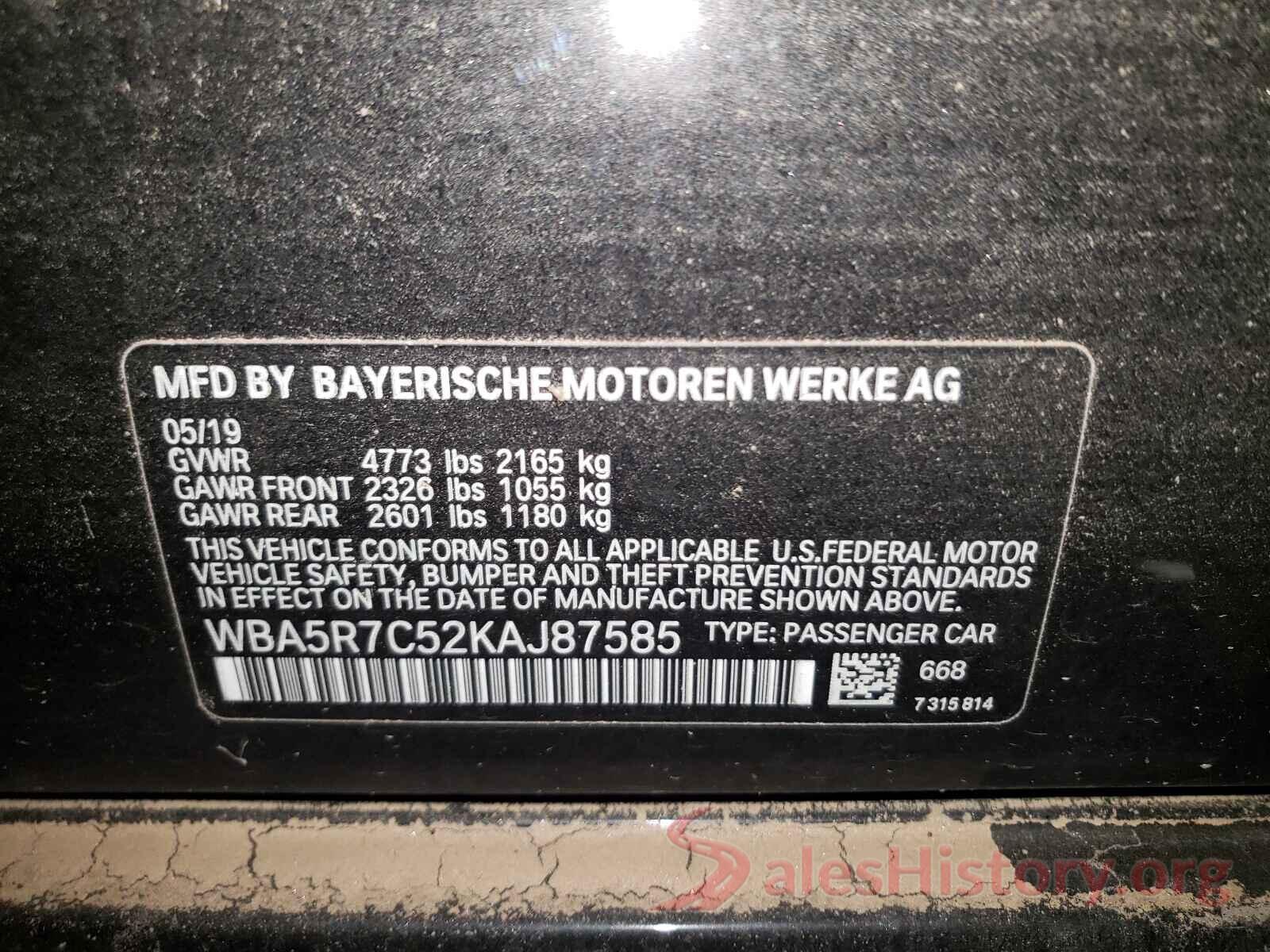 WBA5R7C52KAJ87585 2019 BMW 3 SERIES