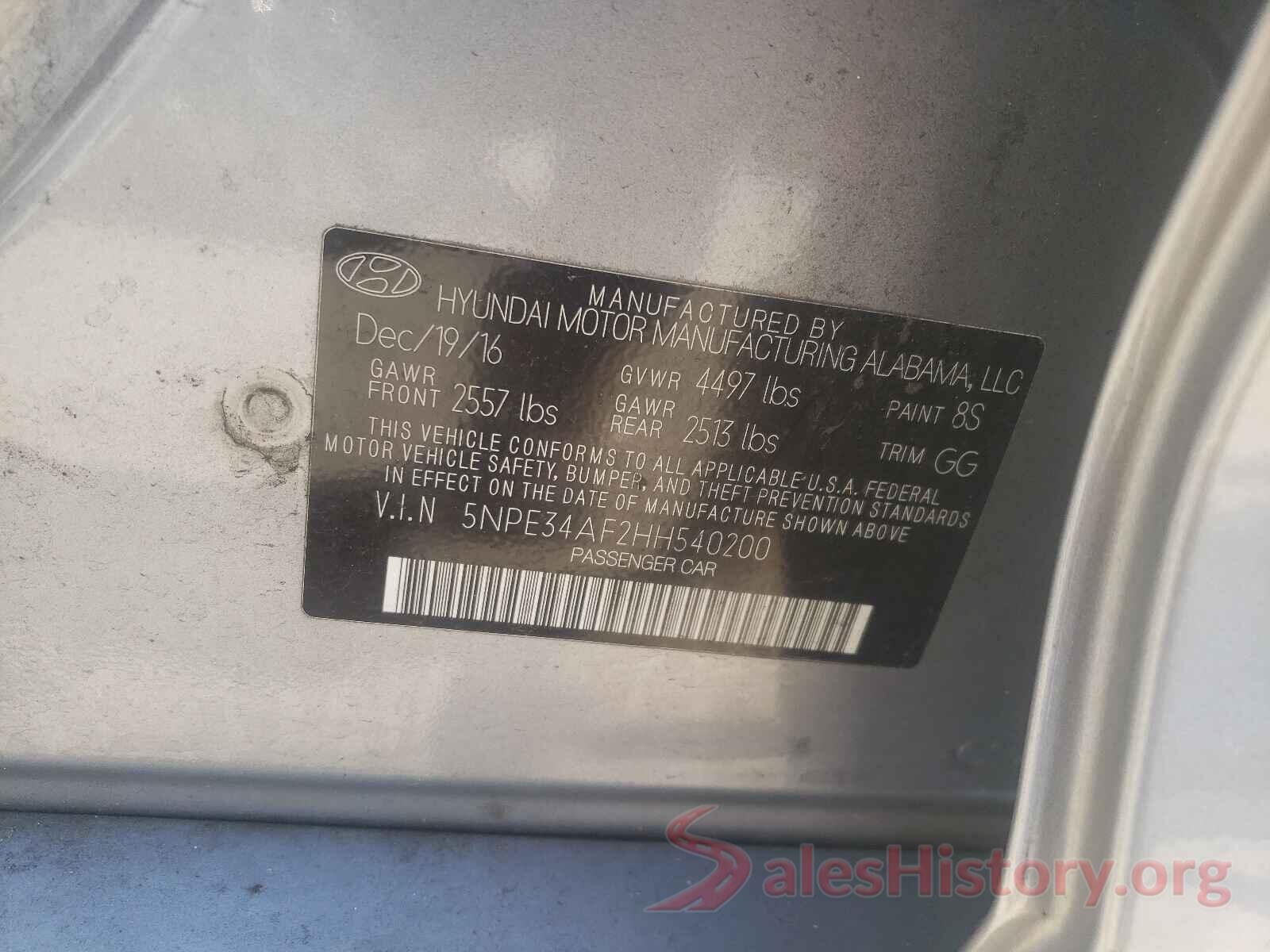 5NPE34AF2HH540200 2017 HYUNDAI SONATA