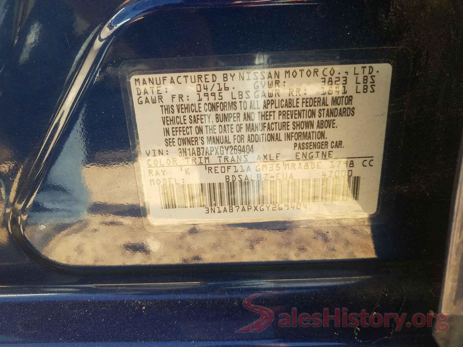 3N1AB7APXGY269404 2016 NISSAN SENTRA