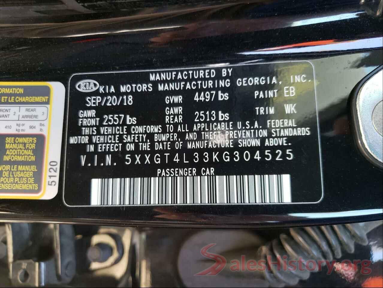 5XXGT4L33KG304525 2019 KIA OPTIMA