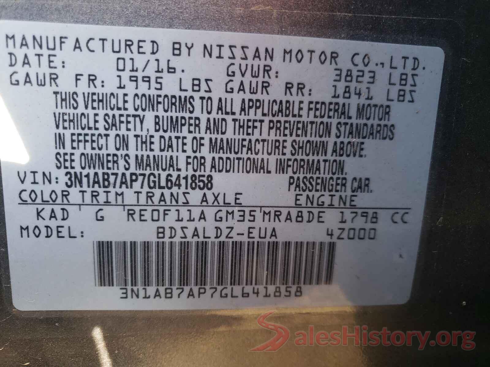 3N1AB7AP7GL641858 2016 NISSAN SENTRA