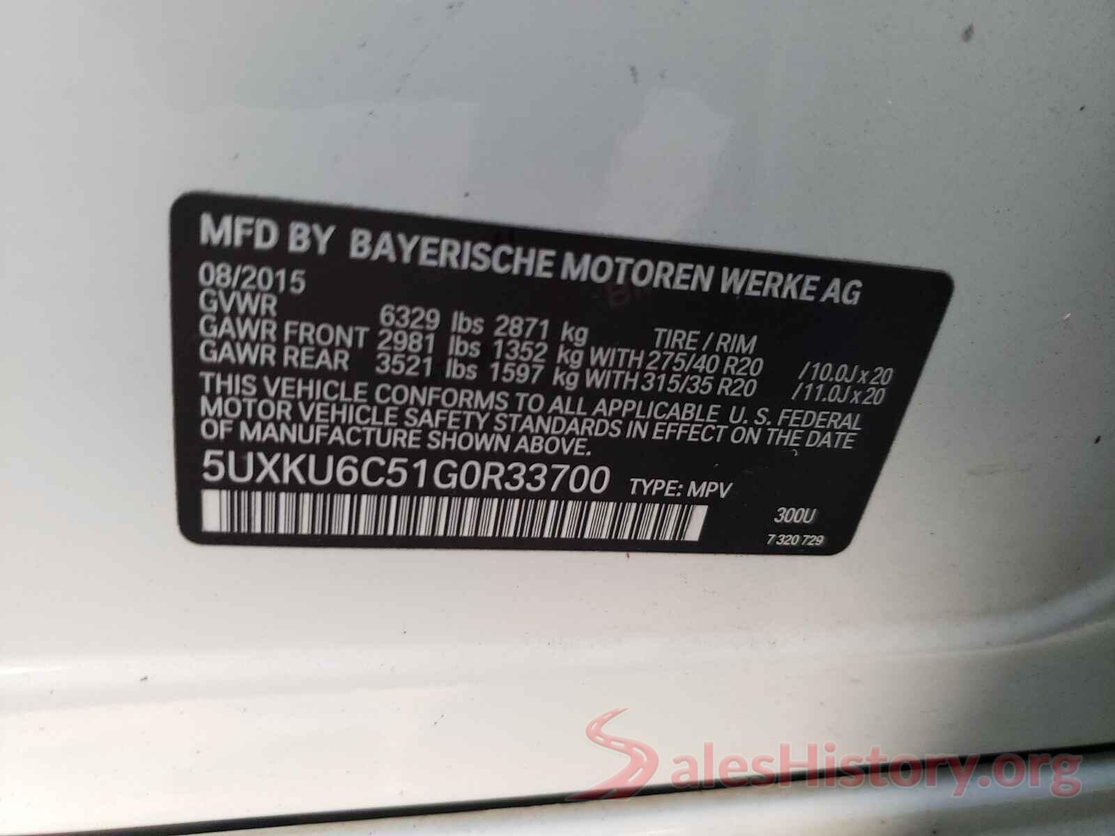 5UXKU6C51G0R33700 2016 BMW X6