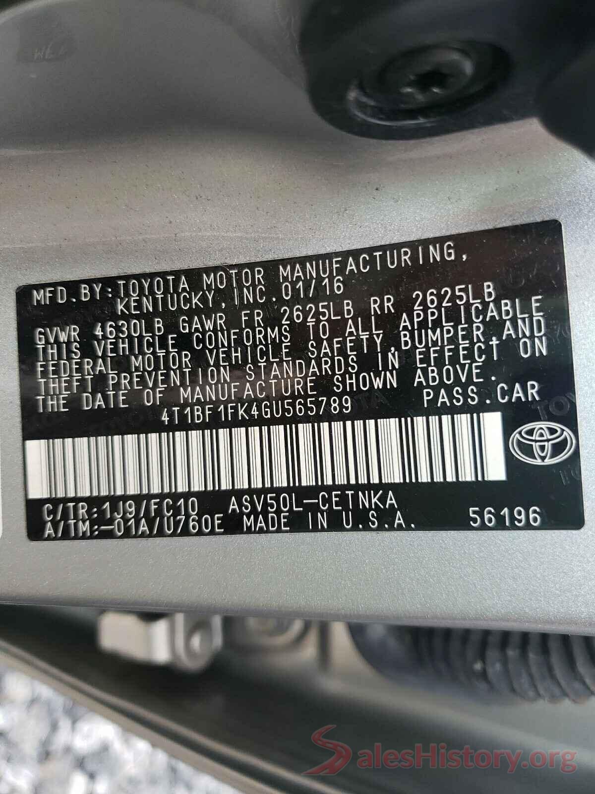 4T1BF1FK4GU565789 2016 TOYOTA CAMRY