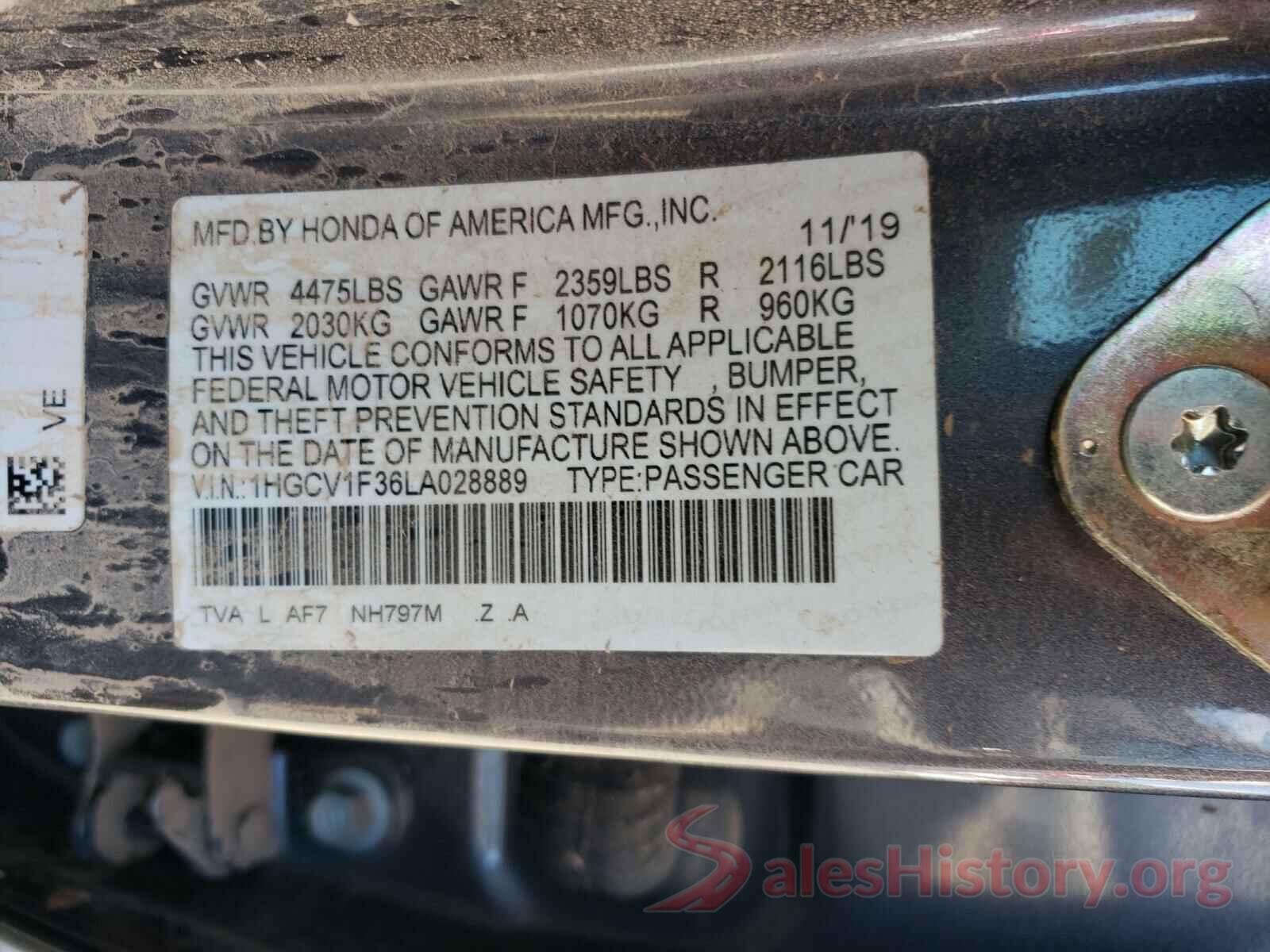 1HGCV1F36LA028889 2020 HONDA ACCORD