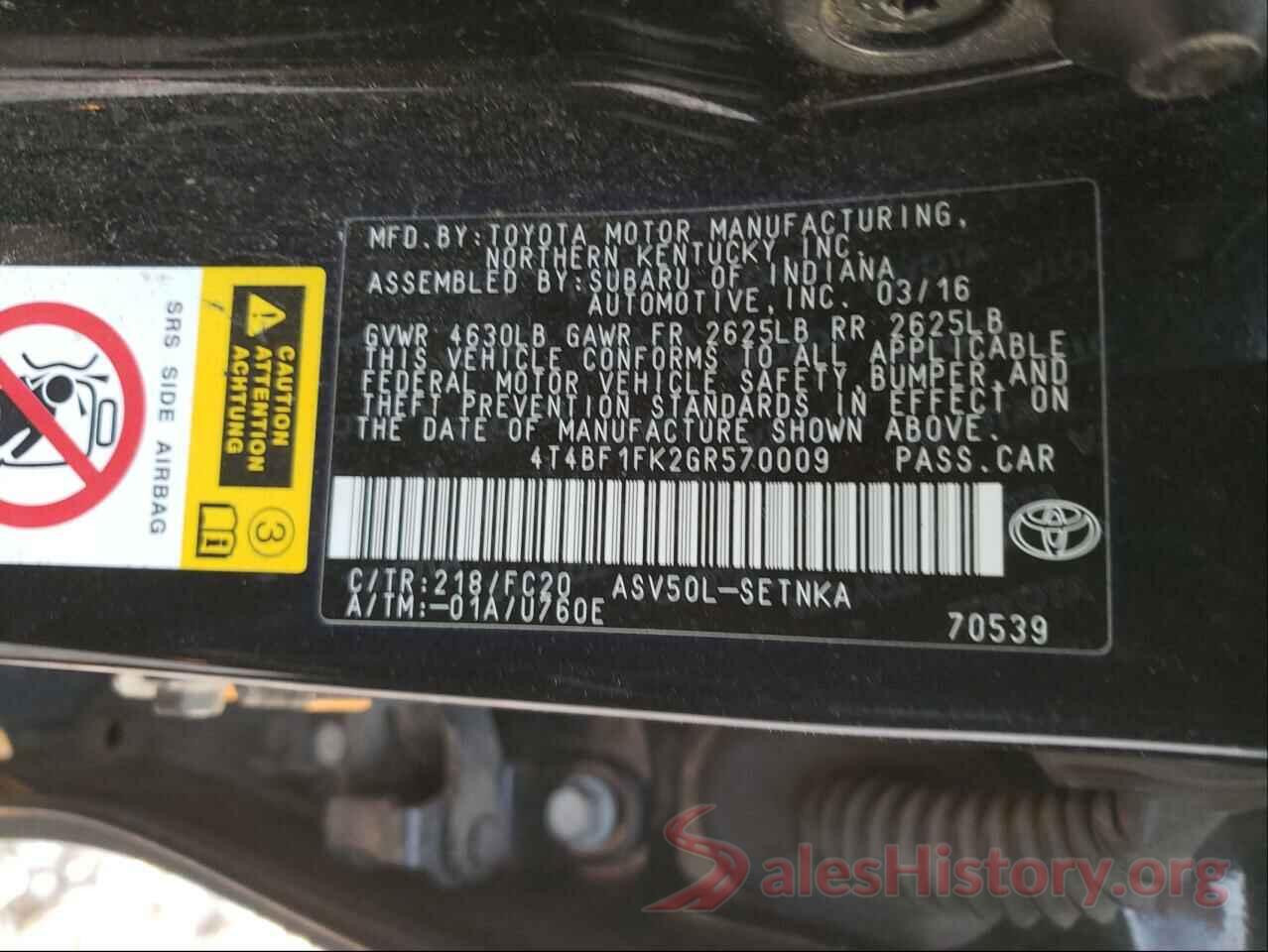 4T4BF1FK2GR570009 2016 TOYOTA CAMRY