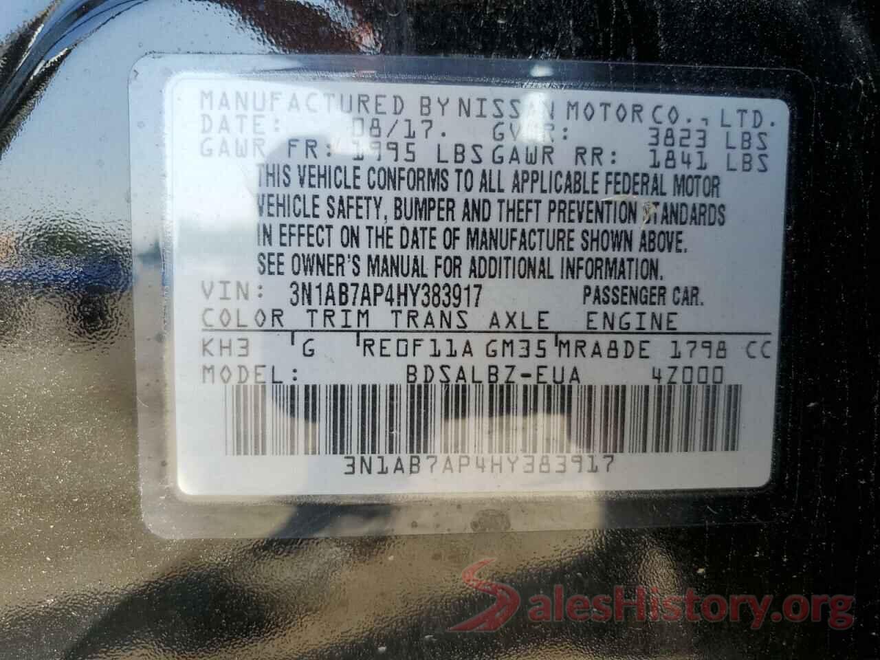 3N1AB7AP4HY383917 2017 NISSAN SENTRA