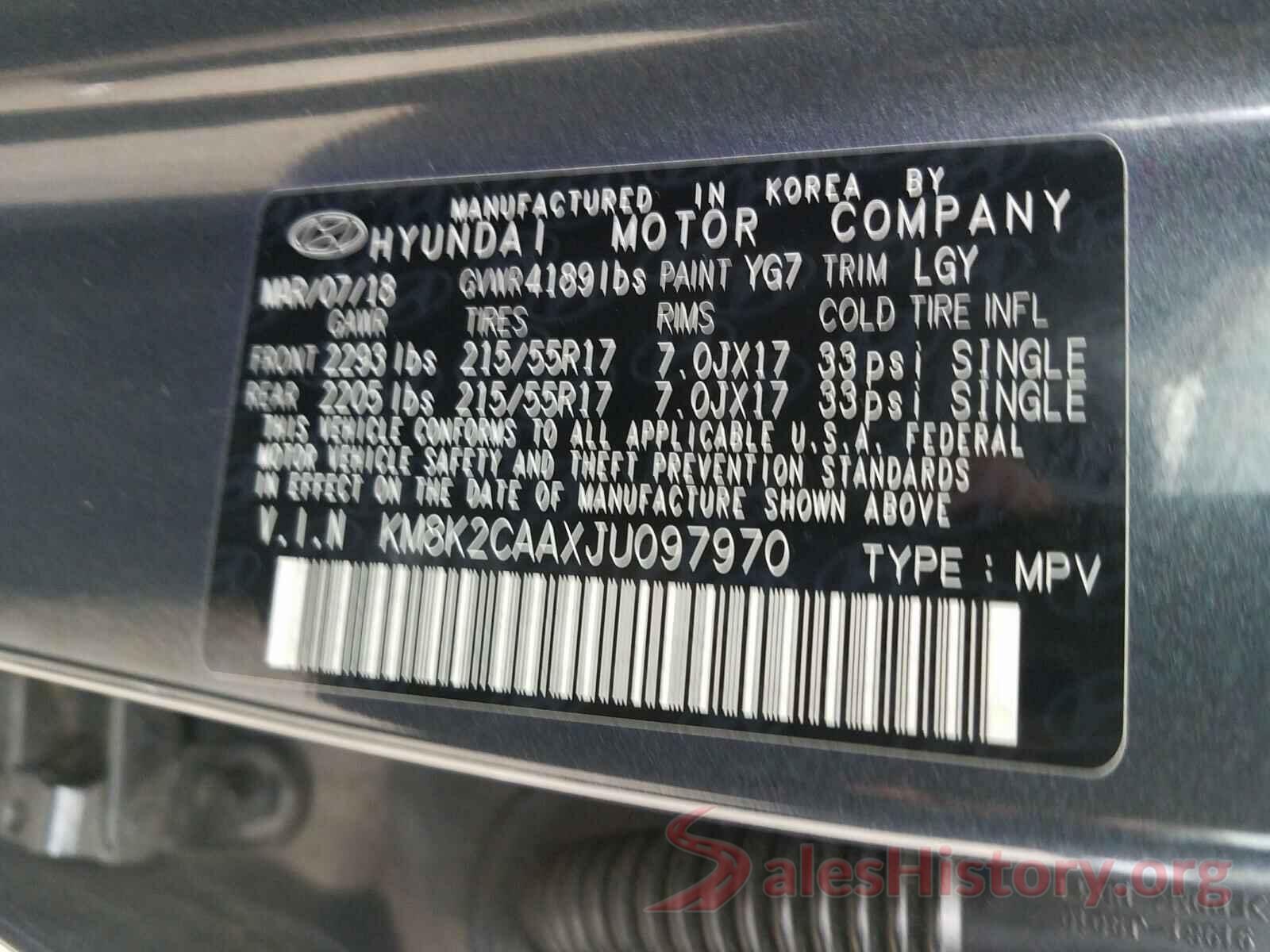 KM8K2CAAXJU097970 2018 HYUNDAI KONA